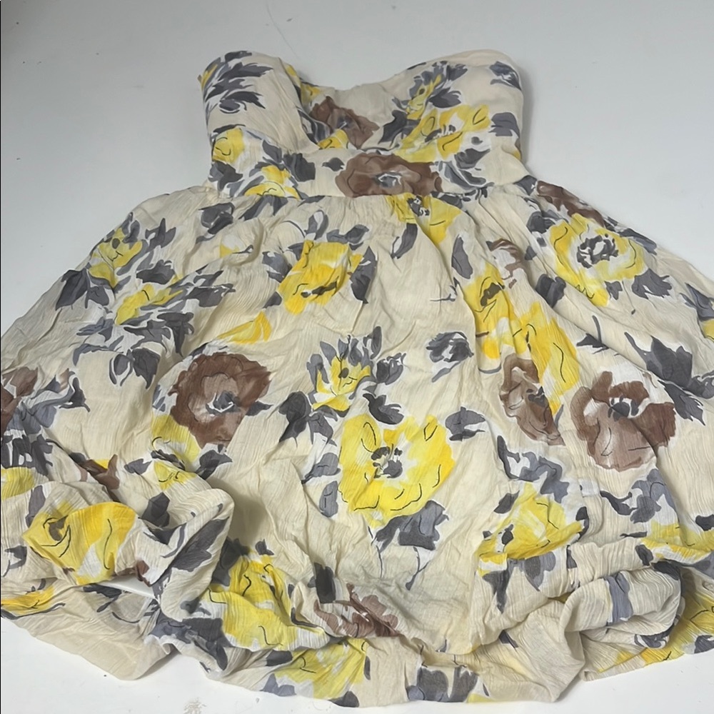 Charlotte Russe Sz 0 Sleeveless Floral Bubble Hem Yellow Brown Gray Dress